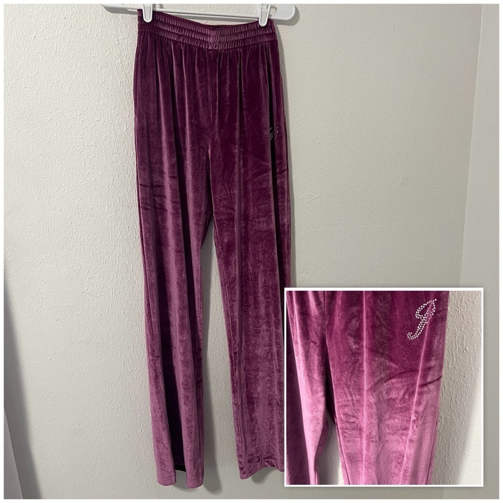 Victoria’s Secret Pink Size XS Velour Shine Look Rhinestone Logo Wide Leg Pants